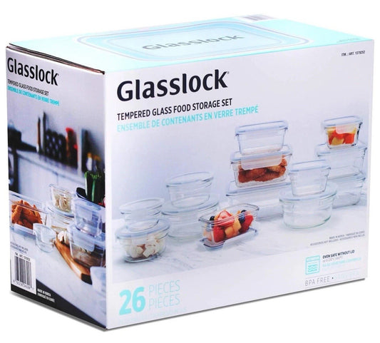 Glasslock Premium Food Storage Boxes Safe Tempered Glass + Lids Set Pack 26 Pcs