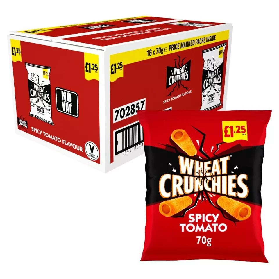 Wheat Crunchies Spicy Tomato Flavour Wheaty Tubes PMP £1.25  Full Case of 16x70g