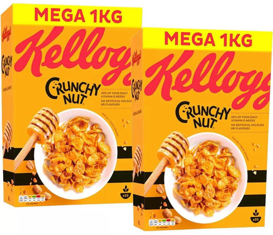 Kellogg's Crunchy Nut Sugar & Honey Golden Cornflake Breakfast Cereal Pack 2x1kg