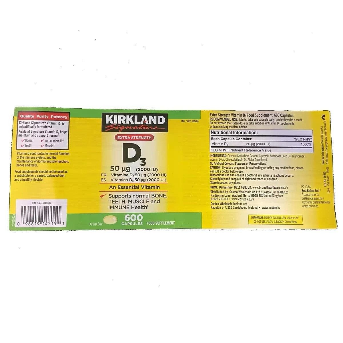 Kirkland Vitamin D3 Supplement 2 x 600 tablets Supports Immune, Bone