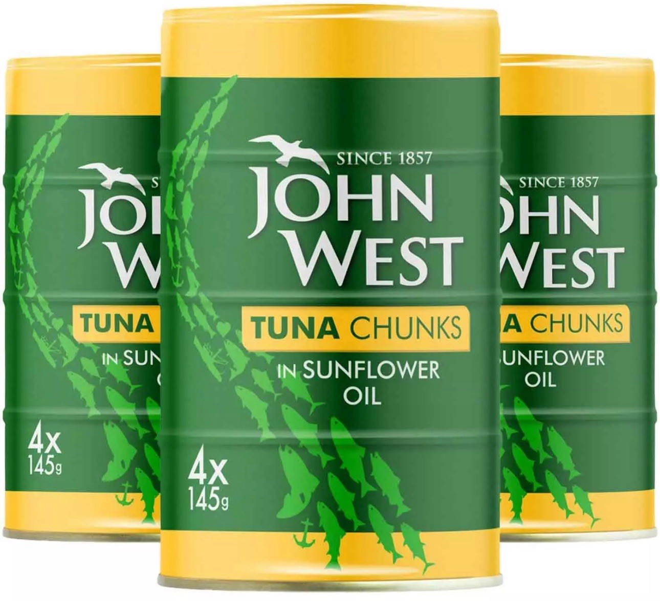 John West Tuna Chunks in Sunflower Oil Tins 100%Traceable Fish Cans Pack 12x145g