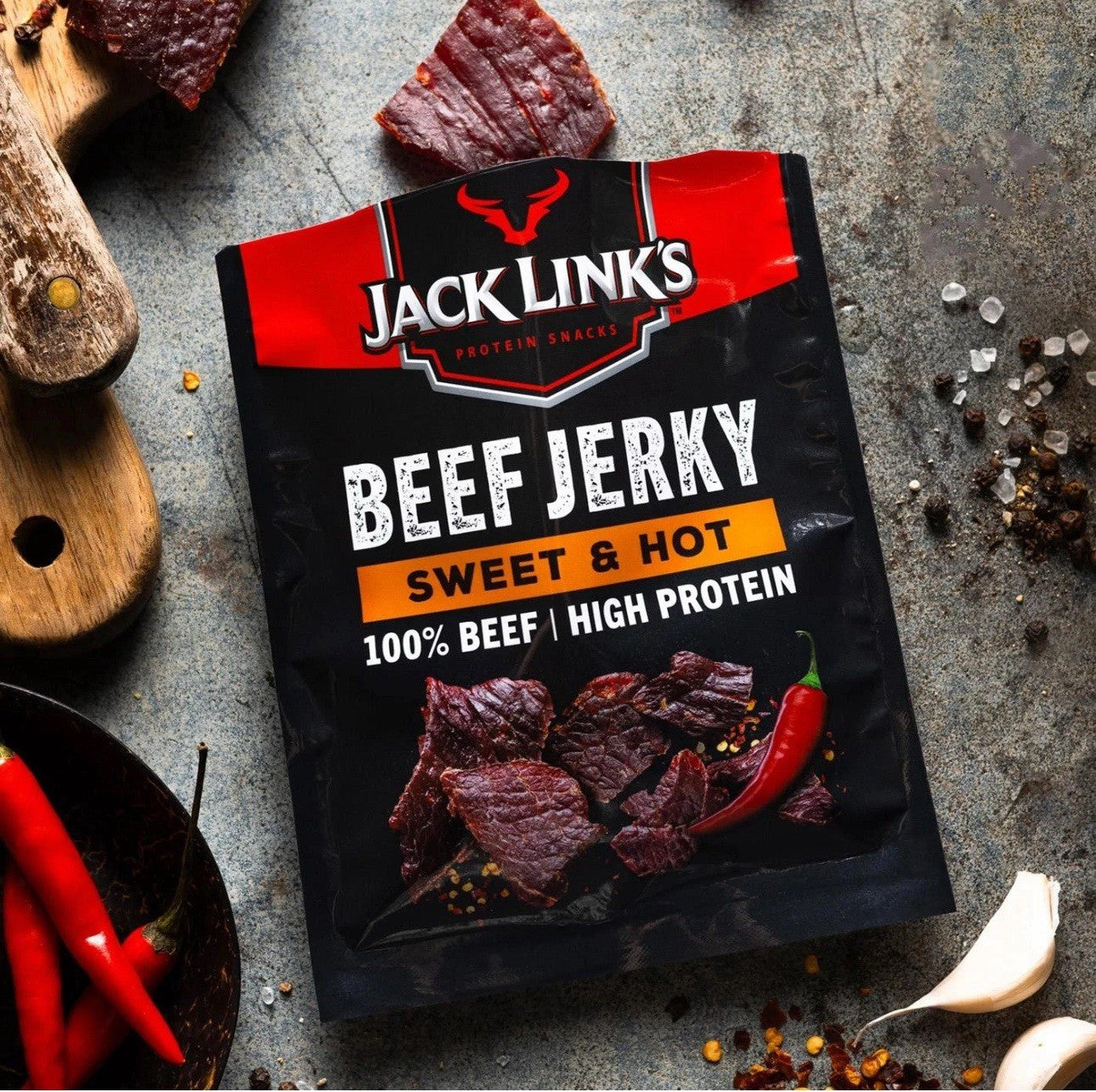 Jack Link's Sweet & Hot Beef Jerky Seasoned Dried Thin Protein Strips Pack 300g