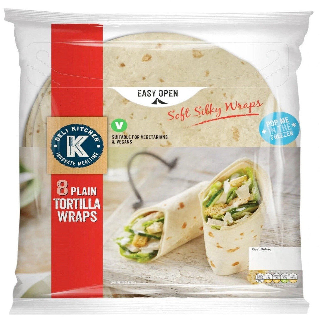 Deli Kitchen Plain Tortilla Wrap Flat Bread Soft Silky 3x8 Pcs Vegan Pack 3x496g