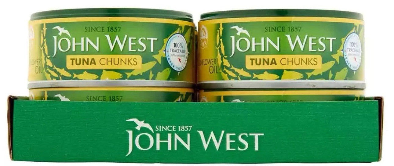John West Tuna Chunks in Sunflower Oil Tins 100%Traceable Fish Cans Pack 12x145g