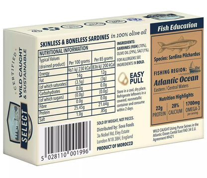 Select Skinless Boneless Sardines in Olive Oil Sustainably Season Pack 6 x 124g