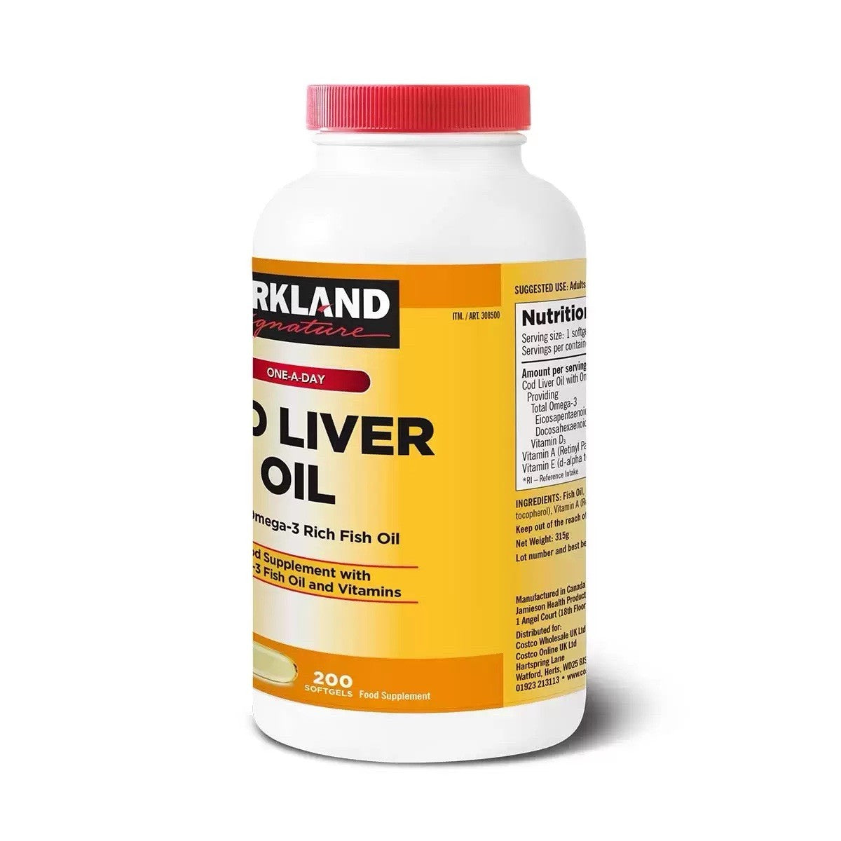 Kirkland Signature Cod Liver Oil+Omega3 Fish 1150mg Vitamin Pack - 200 Capsules