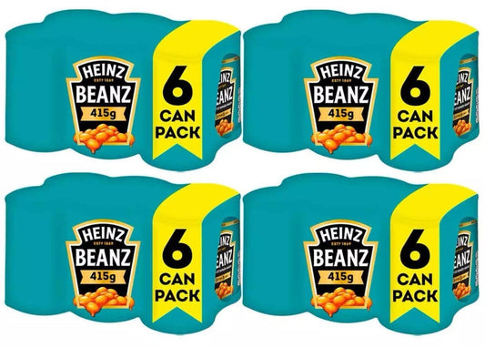 Heinz Beanz Baked Beans In Tomato Sauce Rich Flavour Tin Cans Big Pack 24 x 415g