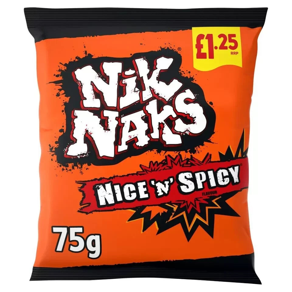 Full Box of 20 Bags Nik Naks Nice 'N' Spicy Flavour 75g Free Tracked Delivery