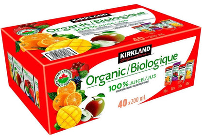 Kirkland Signature Organic Juice Assorted Fruit Flavours Cartons Pack 40 x 200ml