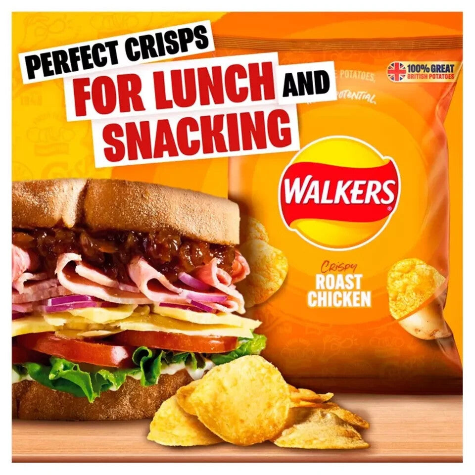 WALKERS ROAST CHICKEN CRISPS FULL CASE X 32 X 32.5G BAGS Only £21.99