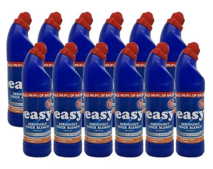 Easy Original Thick Bleach 750ml x 12 - Powerful Bacteria Killer & Odour Remover