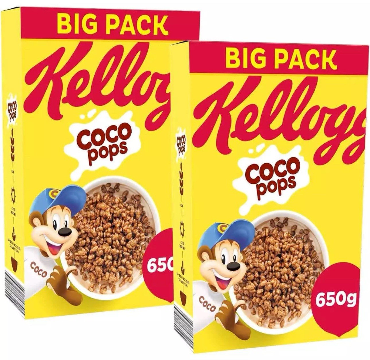 Kellogg's Coco Pops Chocolate Flavour Tasty Crunchy Breakfast Cereal Pack 2x650g