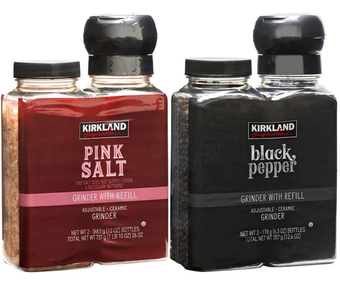 Kirkland Signature Black Pepper Corn Pink Salt Himalayan Grinder Pack + Refill