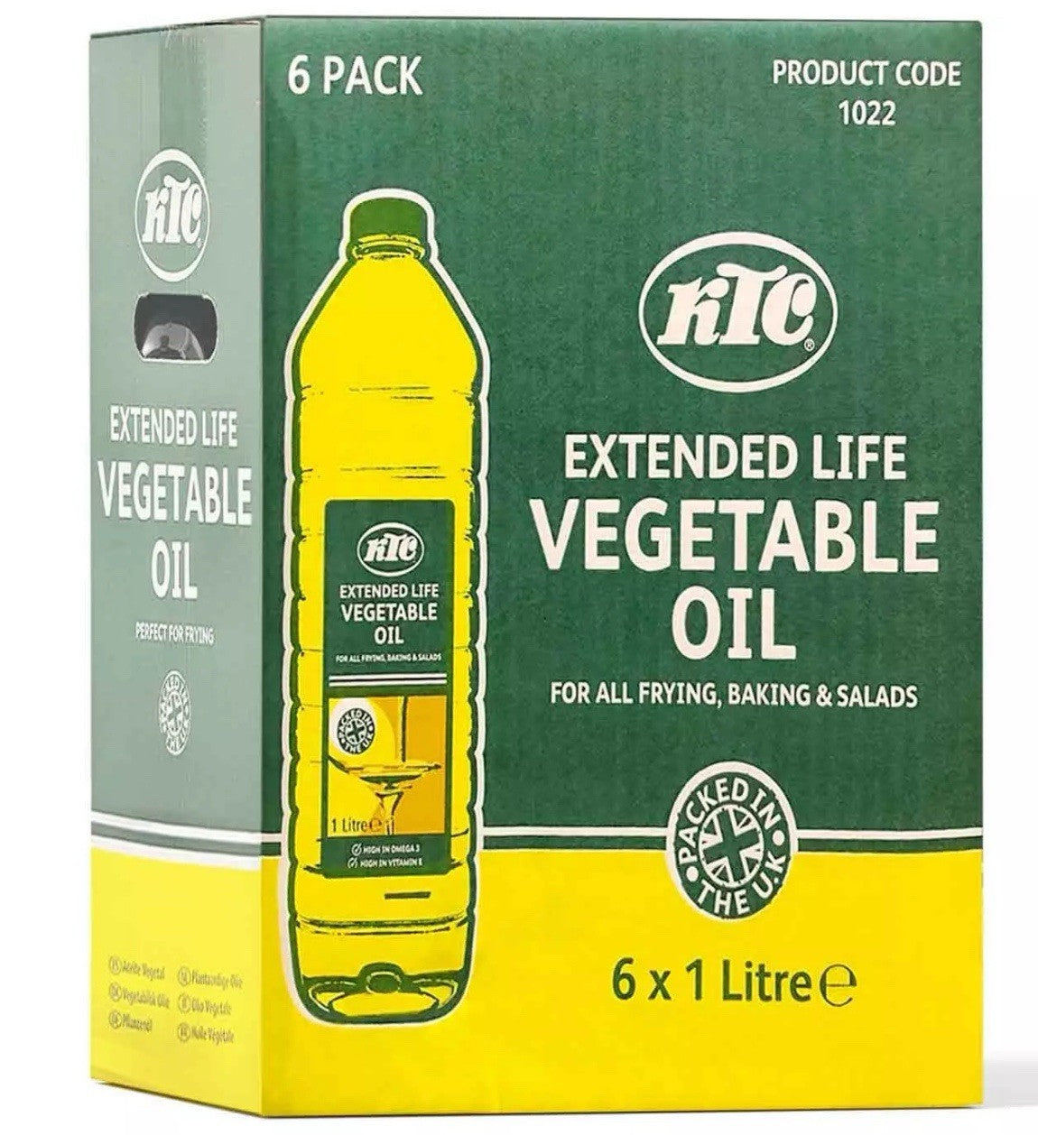 KTC Vegetable Oil Extended Life Frying Baking Salad Cooking Bottles Pack 6 x 1L